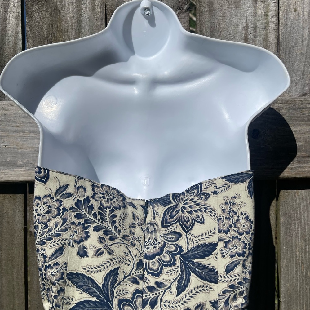 SEV Floral Print Strapless Midi Dress in Cream and Navy Sz 6 - Picture 6 of 10
